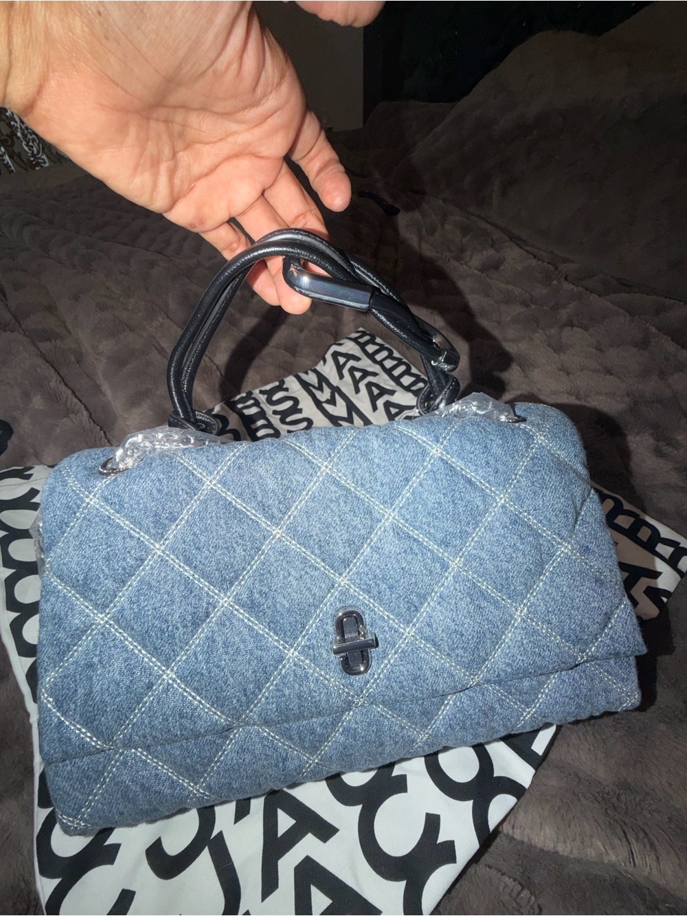 MARC JACOBS Large Quilted Denim Top-Handle Bag in Blue NWT